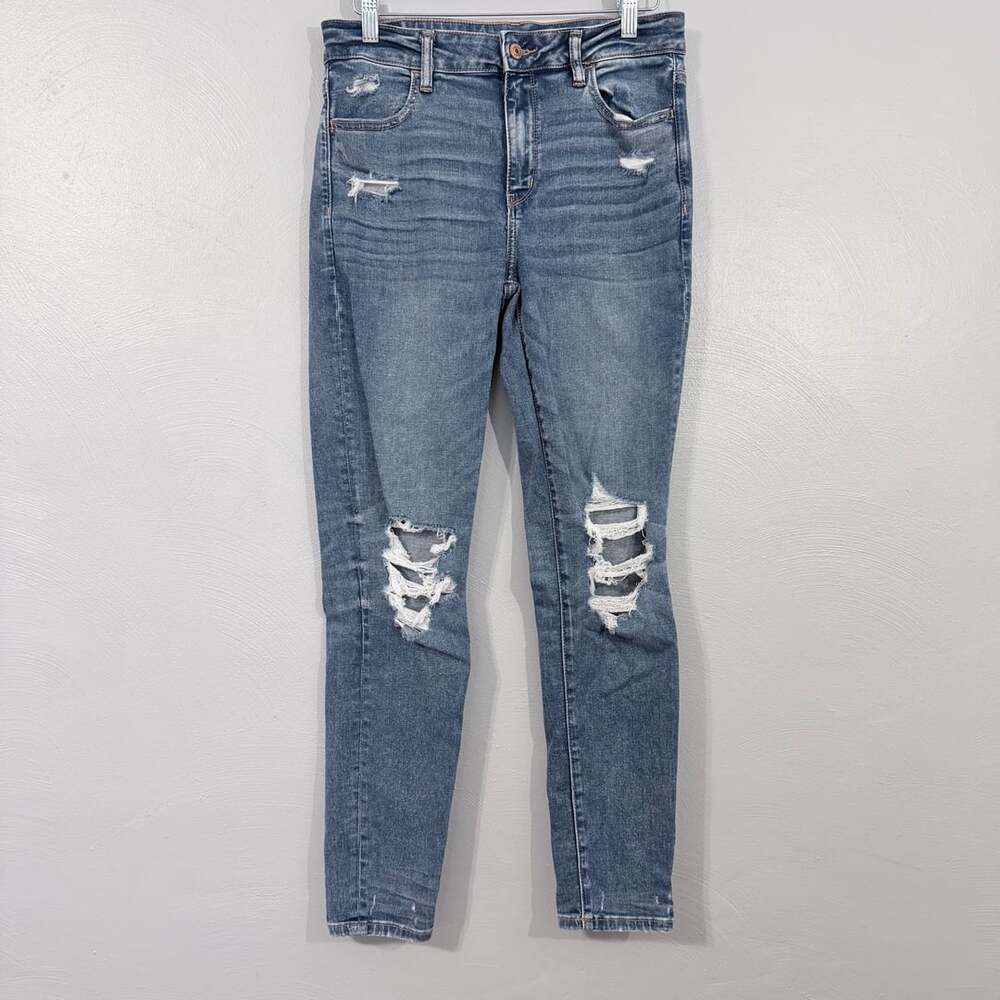 American Eagle High-Rise Jegging Size 10 Regular Distressed Wash Denim